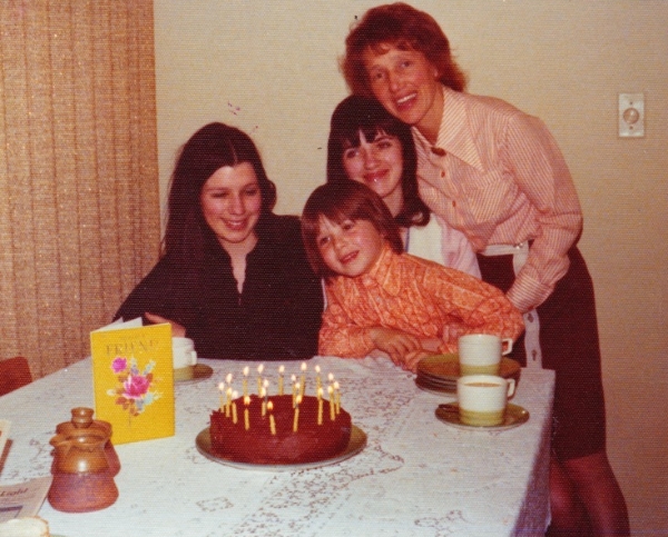 Julia, David, Deborah and Olive celebrating Julia's birthday in 1974