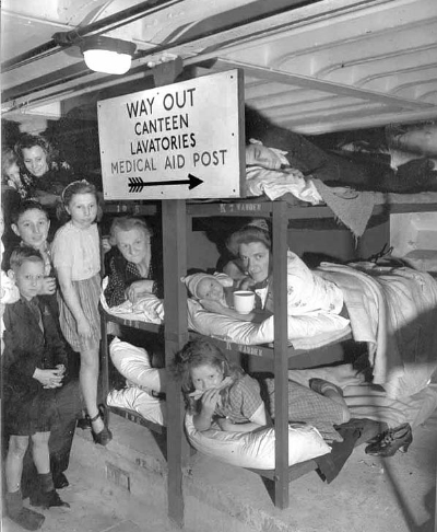 A deep community shelter in Clapham South, 1944, similar to what Olive slept in